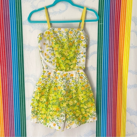 VINTAGE mcm 60s 70s floral playsuit extra small small green yellow orange - Picture 4 of 10